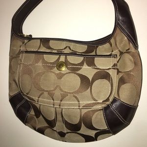 Coach Logo Tan Brown Bag Purse Zippered Closure